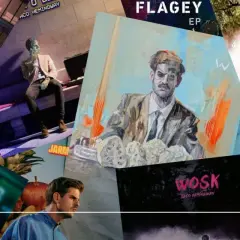 Kolaż okładek płyt, w tym "Wosk" Taco Hemingwaya, z elementami nawiązującymi do sztuki i życia, jakby ktoś jadł gelato.