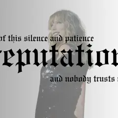 Taylor Swift w stylizacji z albumu "reputation taylor's version". Napis "reputation" w gotyckim stylu.