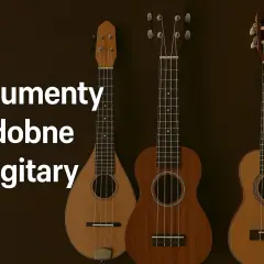 Trzy instrumenty podobne do gitary: mandolina, ukulele tenorowe i ukulele sopranowe.