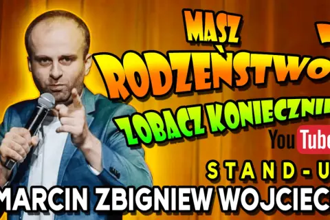 Mężczyzna z mikrofonem, wskazujący palcem, na tle napisu "Masz Rodzeństwo? Zobacz Koniecznie!" i logo YouTube.