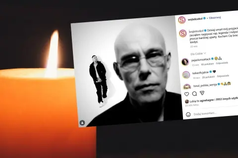 Płonąca świeca i zdjęcie zmarłego rapera, który był legendą polskiej sceny hip-hopowej.