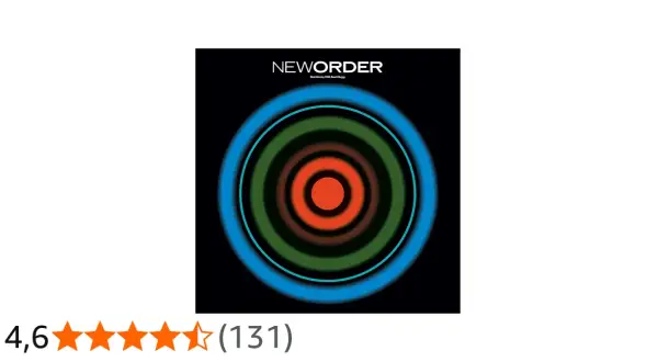 Okładka singla New Order "Blue Monday" z koncentrycznymi kręgami w kolorach niebieskim, zielonym i czerwonym.