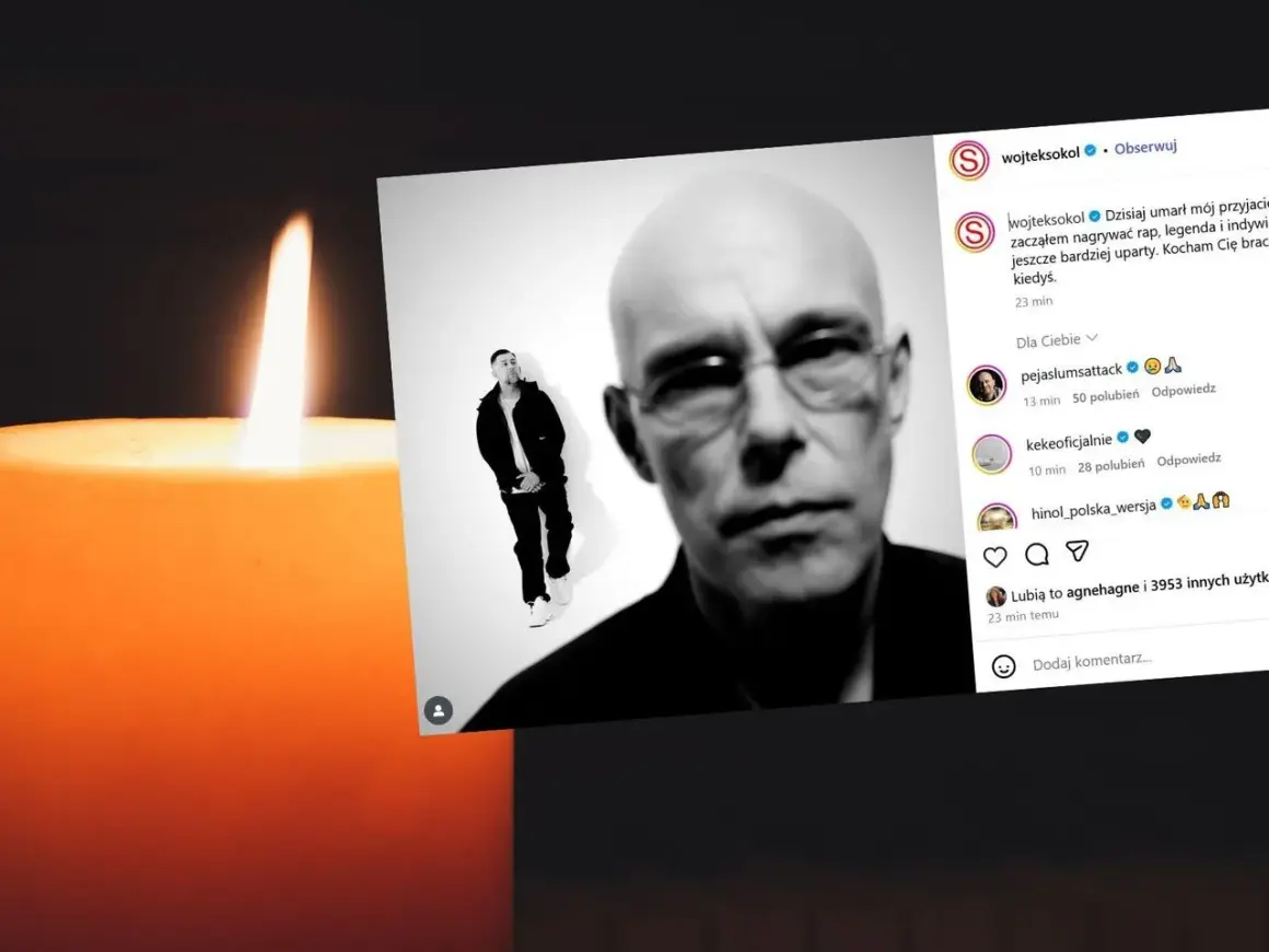 Płonąca świeca i zdjęcie zmarłego rapera, który był legendą polskiej sceny hip-hopowej.