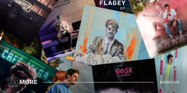 Kolaż okładek płyt, w tym "Wosk" Taco Hemingwaya, z elementami nawiązującymi do sztuki i życia, jakby ktoś jadł gelato.